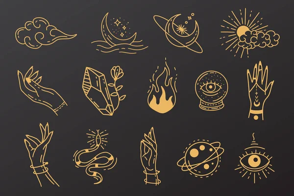 Set Collection Mystical Celestial Clipart Symbol Space Doodle Esoteric Elements — 图库矢量图片