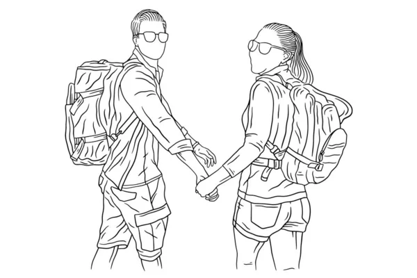 Happy Couple Adventure Explore Trip Mountain Climber Camping Romance Journey — Archivo Imágenes Vectoriales