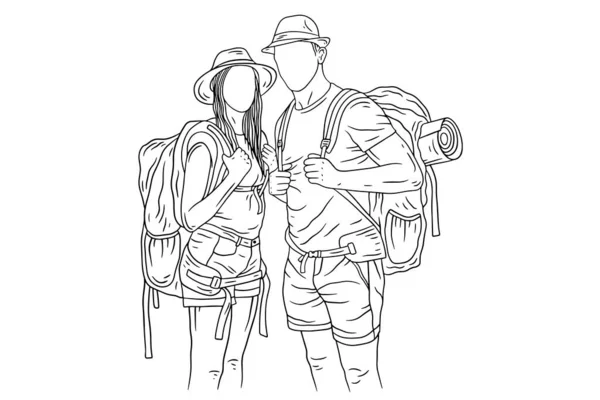 Happy Couple Adventure Explore Trip Mountain Climber Camping Romance Journey — Archivo Imágenes Vectoriales