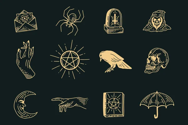 Set Collection Mystical Celestial Clipart Symbol Space Doodle Esoteric Magic — стоковый вектор