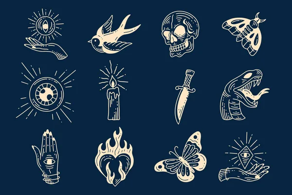 Set Collection Mystical Celestial Clipart Symbol Space Doodle Esoteric Magic — Image vectorielle