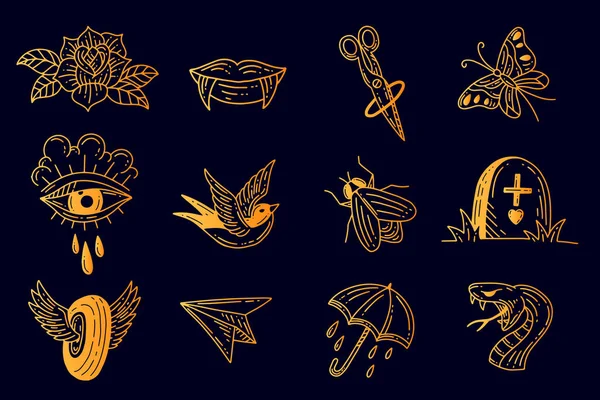 Set Collection Mystical Celestial Simple Minimalism Tattoo Clipart Symbol Space — 图库矢量图片