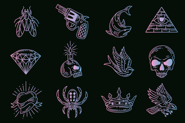 Set collection mystical celestial clipart symbol Line Art doodle esoteric elements vintage illustration