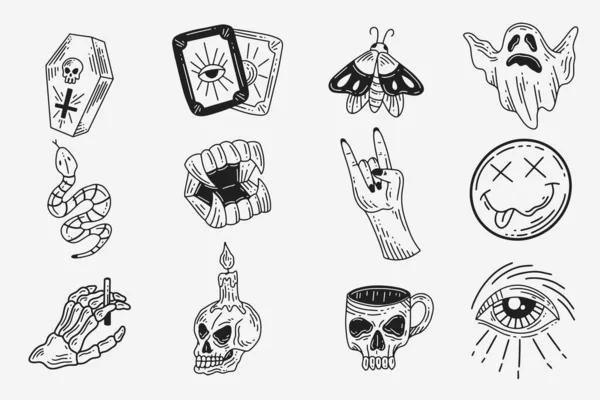 Set Collection Містичний Небесний Темний Святий Простий Мінімалізм Татуювання Кліпарт — стоковий вектор