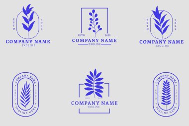 Minimalist Light Purple Leaf Leaves Tropical Logo Collection Style Gray Pastel Background.