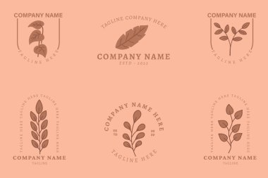 Minimalist Chocolate Leaf Leaves Tropical Logo Collection Style Pink Pastel Background.