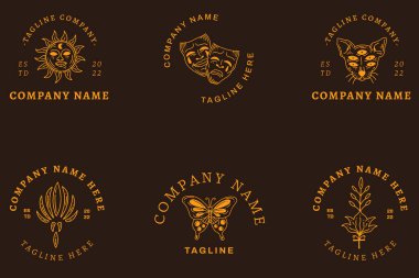 Mystical Light Orange Collection Minimalist Symbol Logo Template Vintage Dark Pastel Style Background.