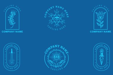 Mystical Light Blue Minimalist Symbol Logo Collection Blue Pastel Style Background.