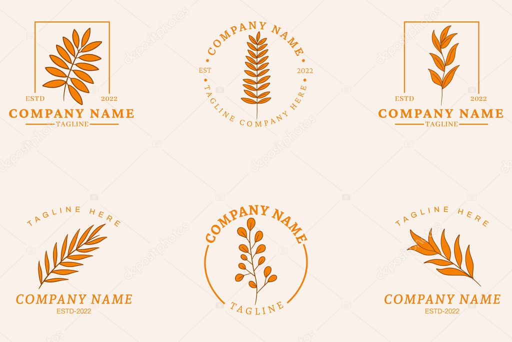 Minimalist Orange Leaf Leaves Tropical Logo Template Style White Pastel Background.