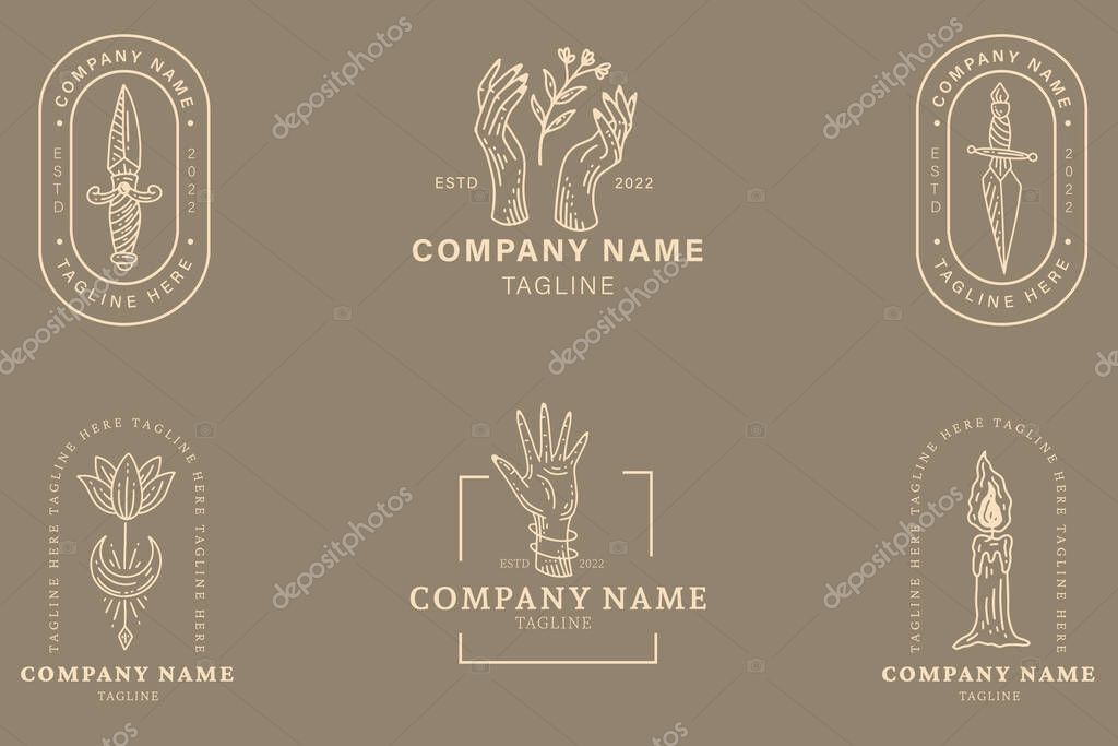 Mystical Gray Collection Minimalist Hand Logo Template Vintage Dark Gray Pastel Style Background.