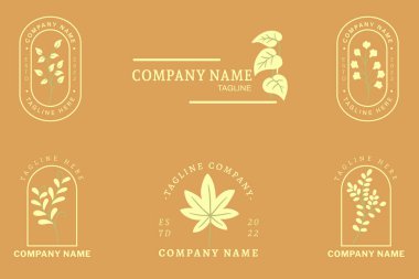 Minimalist Yellow Leaf Leaves Nature Logo Collection Style Orange Pastel Background.