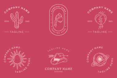 Light Pink Mystical Logo Minimalist Symbol Collection Pastel Style Background.