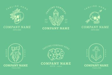 White Mystical Logo Minimalist Templates Collection Element Dark Green Background.