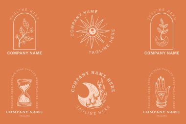 Mystical Pink Logo Minimalist Symbol Templates Collection Element Orange Pastel Background.