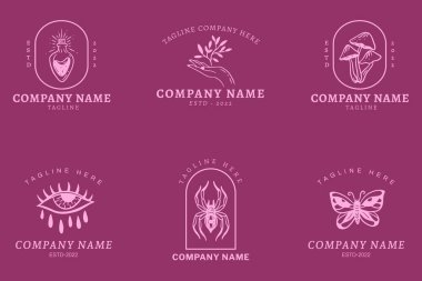 Lüks Mor Logo Mistik Minimalist Sembol Koleksiyonu Mor Pastel Arkaplan.