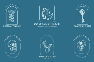 Minimalist Mistik Basit Logo Sembol Koleksiyonu Şablonu Mavi Pasta Arkaplanı.