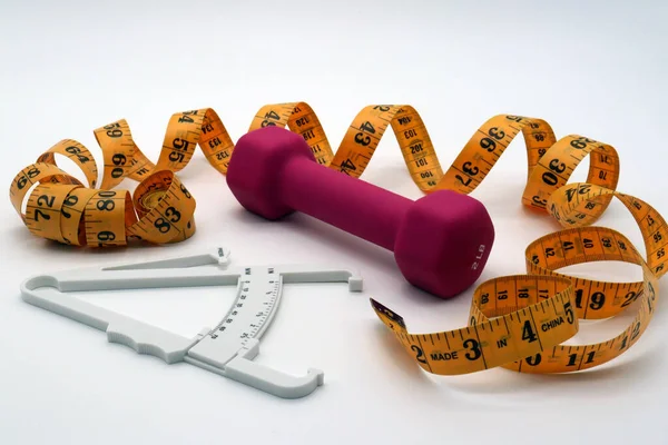 Dumbbell Measuring Tape Body Fat Calipers — Stock Photo, Image