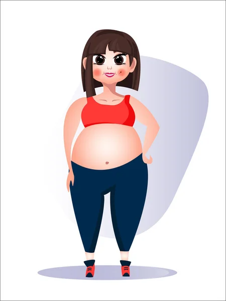 El concepto de la transformación del cuerpo femenino. Mujer antes de perder peso. Plantilla de diseño Fitness. Conjunto de iconos de línea de los deportes y la salud en el fondo. Vector — Vector de stock