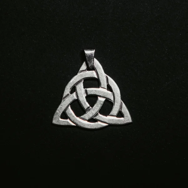 Silver Triquetra Pendant Black Background — Stock Photo, Image