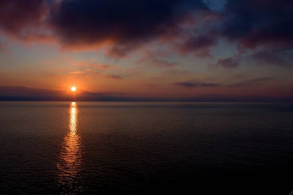 Solnedgång Vid Adriatiska Havets Kust Korfu Grekland — Stockfoto