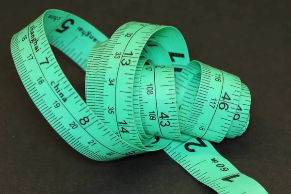 Green Tailor Tape Measure Centimeters Inches — Stock Photo, Image