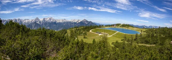 Panoramic View Schalkogelsee Totes Gebirge Highest Mountains Grosser Priel Spitzmauer — Stock Photo, Image