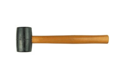 Beyaz arka plan araçlarına izole edilmiş tahta saplı kauçuk çekiç