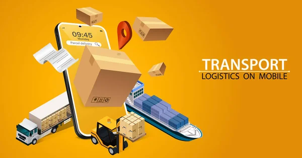 Mobile Warehouse Application Periksa Pengiriman Mobile Atur Barang Barang Truk - Stok Vektor