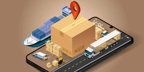 Mobile Warehouse Application Verifique Entrega Celular Organize Mercadorias Caminhão Entrega — Vetor de Stock