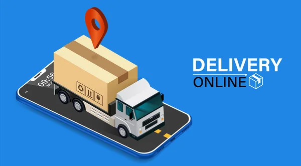 Parcel Tracking App Delivery Truck Cargo Box Mobile Phone Online — Stock Vector