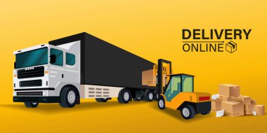 Kargo forklift taşıyıcı konteynır yükleme kutusu ihracat endüstrisi. lojistik ihracat ve ulaşım sanayii. Forklift lojistik için konteyner kutusu yükleme.