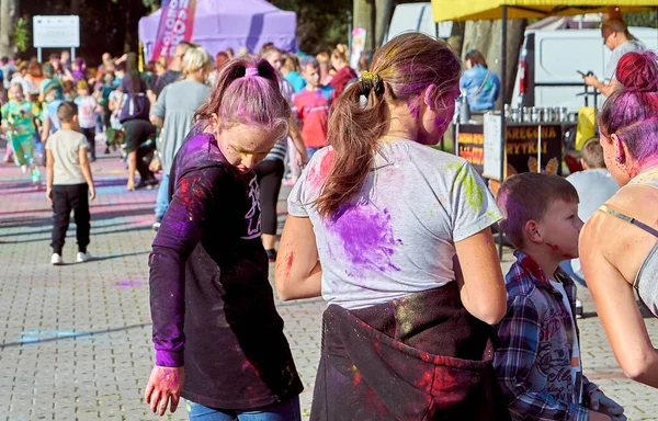 Zwolen Masovian Polônia September Happy People Showered Colored Powder Smile — Fotografia de Stock