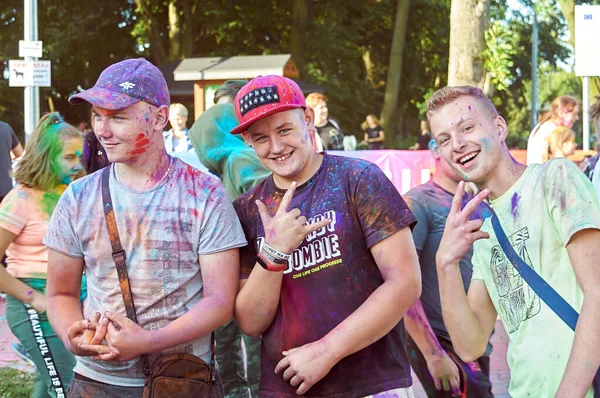 Zwolen Masovian Poland September Happy People Showered Colored Powder Smile — Stock Photo, Image