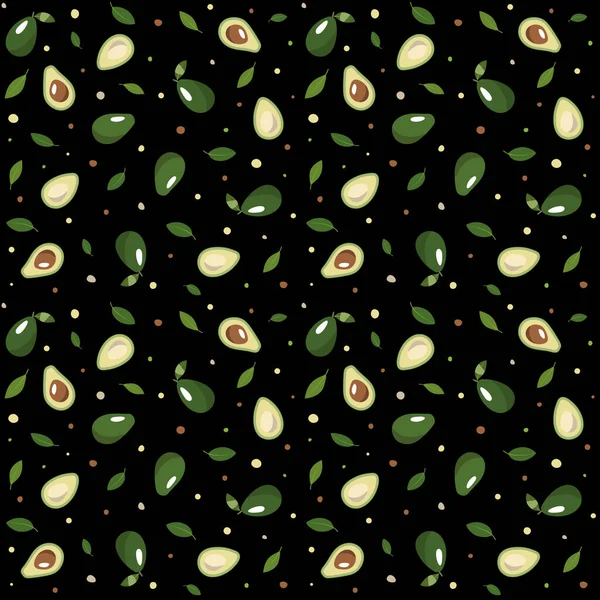 Seamless Avocado Pattern Black Background Avocado Print — Stock Vector
