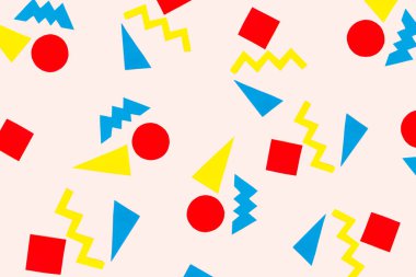 Beyaz parlak arkaplanda canlı renkli kağıttan yapılmış yaratıcı geometrik şekiller. Soyut 80 'ler ya da 90' lar kusursuz tasarım. Geri dalga desen kavramı.