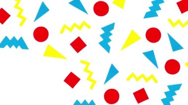 Creative geometric shapes made of vibrant colored paper on white bright background. Abstract pop art seamless design. Retrowave memphis 4k animation.
