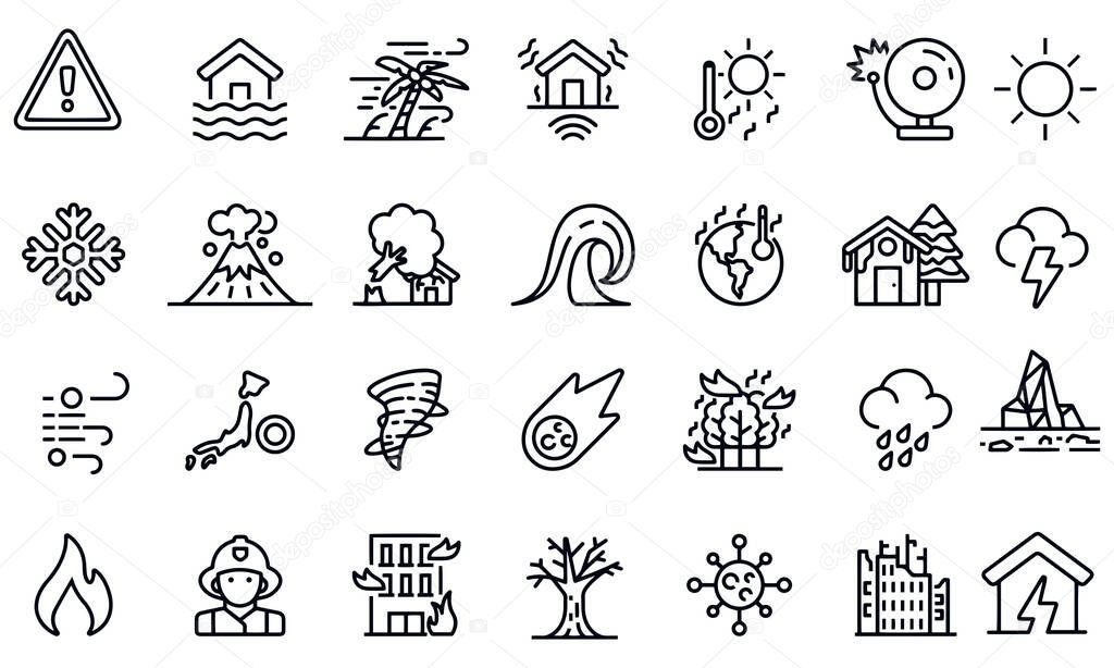Natural Disaster disease flood Line Icons vector design
