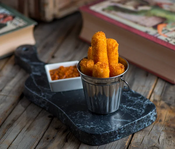 Deep Fried Cheese Finger Served Dish Isolated Wooden Background Side — Stock fotografie