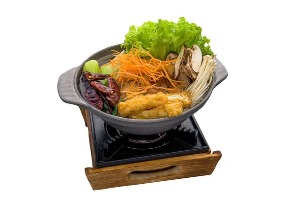 Sichuan Mala Hotpot Served Stew Dish Isolated Plain White Background — Stockfoto