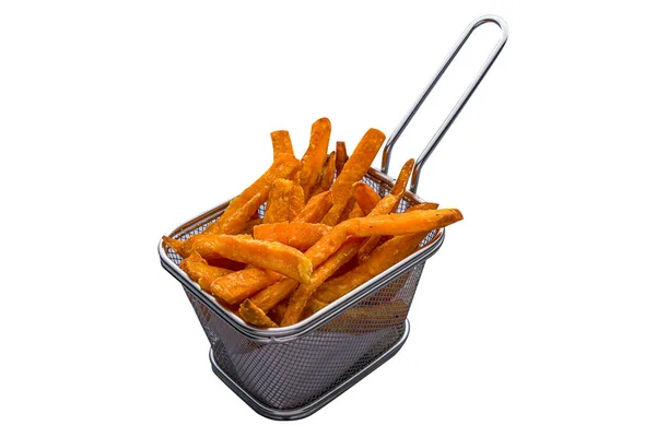 Sweet Potato Fries Served Air Fryer Isolated White Background Side — Fotografia de Stock