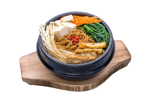 Black Kut Teh Yee Noodle Served Stone Pot Dish Isolated — стоковое фото