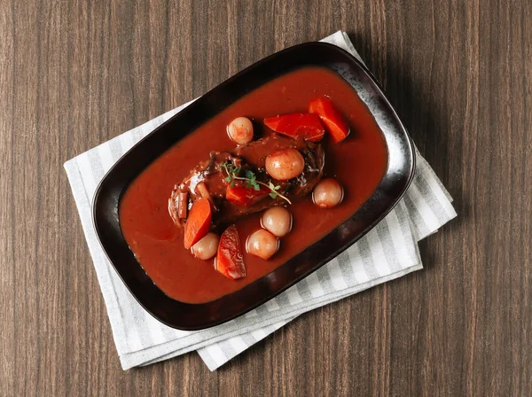 Beef Meat Bourguignon Fillet Stewed Carrots Spices Potatoes Onion Black — 스톡 사진