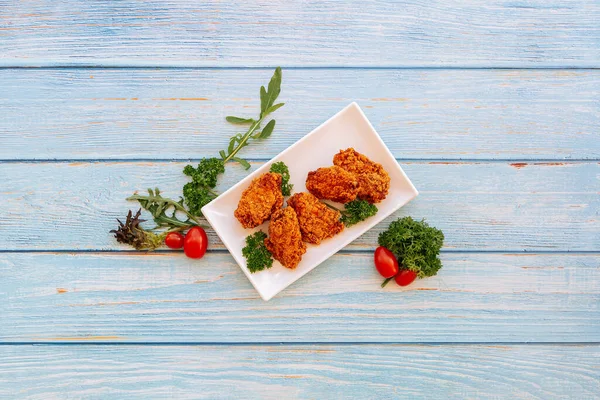 Mid Joint Chicken Wings Dip Tomato Cherry Served Dish Isolated — Stock fotografie