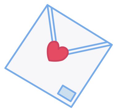 İçinde kırmızı kalp şeklinde mühür olan beyaz bir zarfın vektör çizimi. Sevgililer Günü için romantik karikatür çizimi, nişan, düğün.