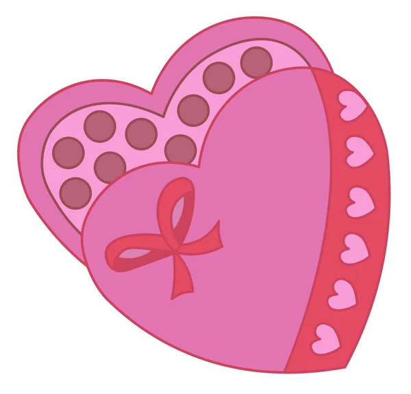 Dibujo Vectorial Una Caja Rosa Abierta Forma Corazón Con Caramelos — Vector de stock
