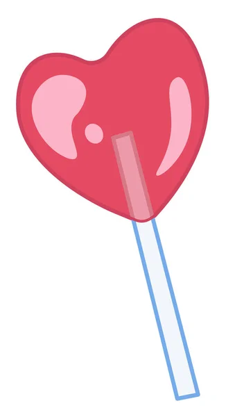 Vector Drawing Sniny Red Heart Shaped Lollipop White Stick Romantic — Stock Vector