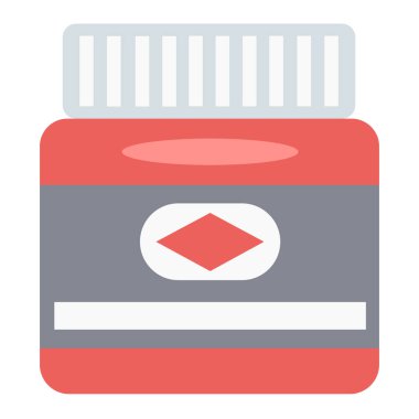 Büyük kırmızı boya kavanozunun minimalist vektör çizimi. Sanat aleti illüstrasyonu. Resim malzemeleri..