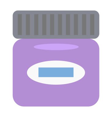 Düz bir şekilde küçük mor boya kavanozunun minimalist vektör çizimi. Sanat aleti illüstrasyonu. Resim malzemeleri..