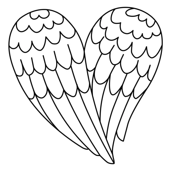 心の形を形成する2つの折り畳まれた天使の翼の概要ベクトル図面 バレンタインデー 結婚式のためのロマンチックな漫画のイラスト — ストックベクタ