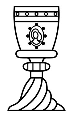 Süslü fantezi kadehinin sarmal ayakla çizilmiş vektör çizimi. Ortaçağ tarzı bardak. Logo, kart posteri ve afiş için grafiksel illüstrasyon.